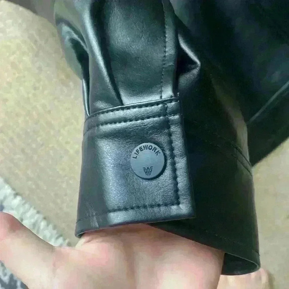 LifeWork Faux Leather Oversized Jacket, full length size L. - Picture 7 of 10